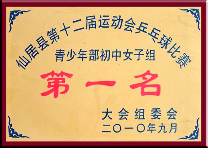 縣第十二屆運(yùn)動會乒乓球比賽初中女子組第一名